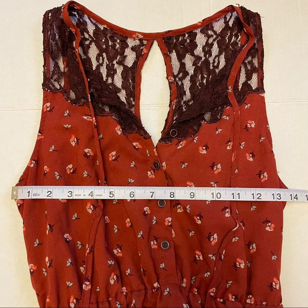Fall Floral Open Back Halter Top Lace Button-Up Dress - Picture 8 of 10